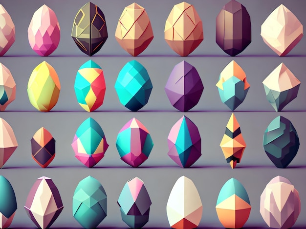 Photo a set of easter eggs with different colors and shapes.