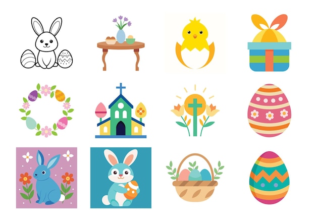 Set of Easter elements vector illustration on white background