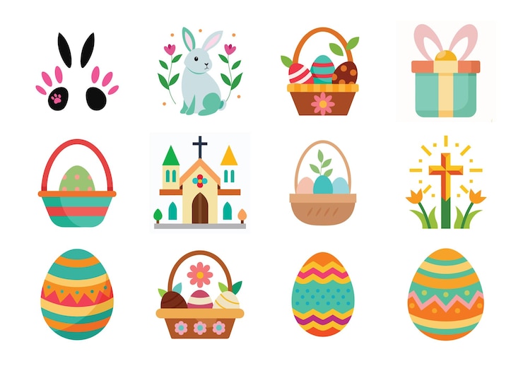 Photo set of easter elements vector illustration on white background