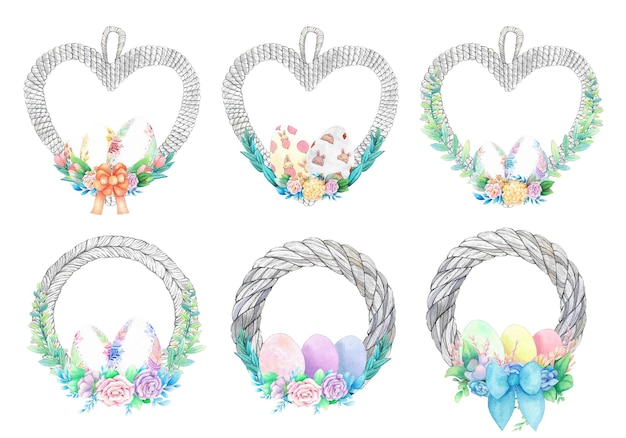 Set of Easter wreath watercolor Watercolor illustrations