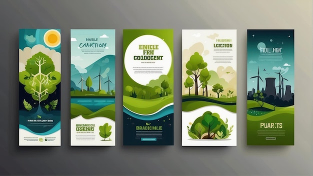 Set of eco themed banner designs with green nature elements