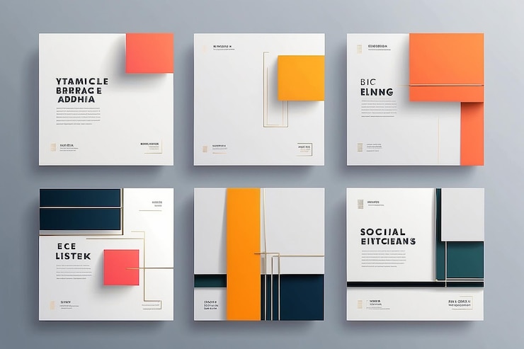 Photo set of editable minimal square banner template background color with stripe line shape