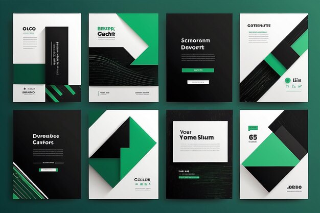 Set of Editable minimal square banner template Black and green background color with stripe line shape