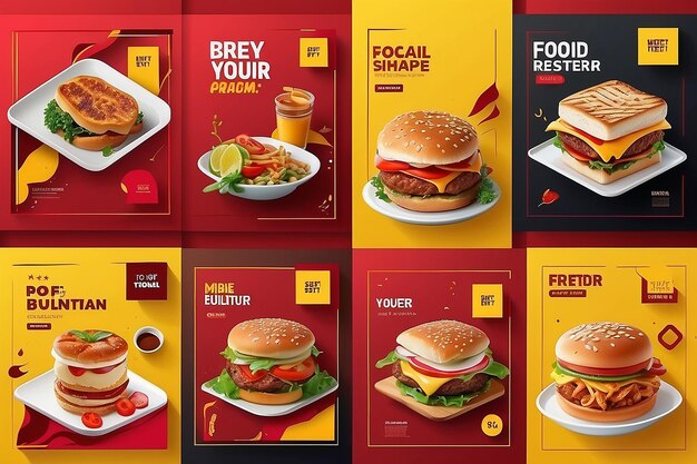 Foto set di modelli di banner quadrati modificabili per post alimentari su instagram