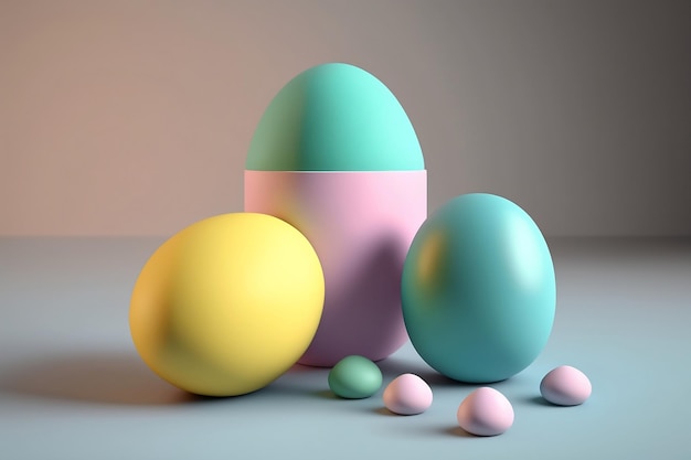 A set of eggs with a pink base and a yellow one.