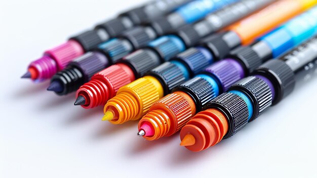 Photo a set of eight colored markers to draw isolated colors