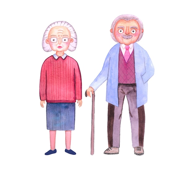 Set of elderly people. Old woman and old man