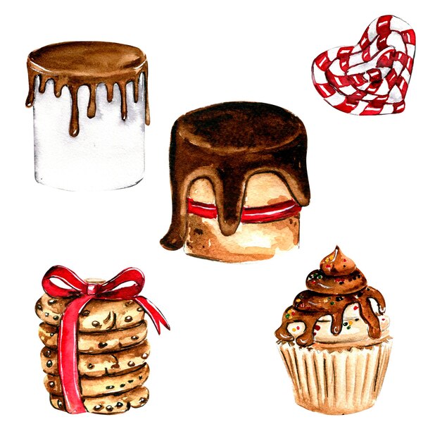 Photo set of elements for christmas gifts cupcake cakecookies