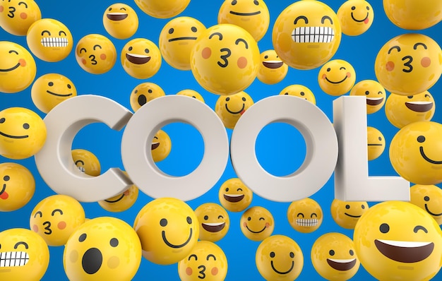 Set emoji emoticon karakter gezichten met het woord cool 3d-rendering