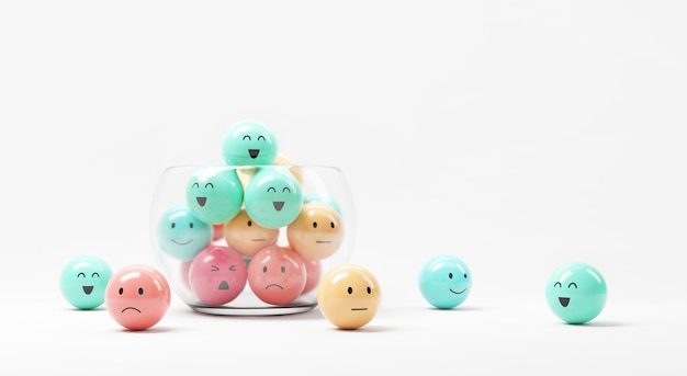 Set of emoji emoticons with sad and happy mood in glass jar