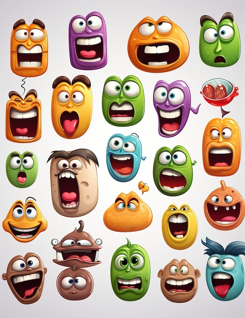 Set of emoticon or smiley icons for web Happy sad angry in love emoji faces