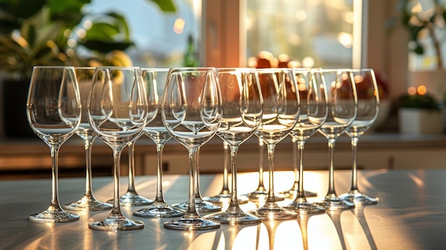 Set of empty glasses in a restaurant