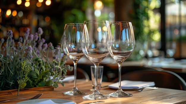 Set of empty glasses in a restaurant