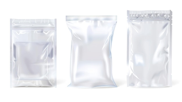 Set of empty packaging bags with different seals