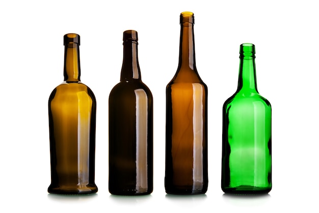 Set of empty wine bottles isolated on the white background