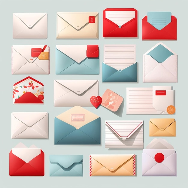 Photo a set of envelope letter designs ai generated