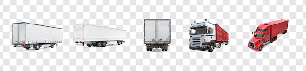 Photo set of european white trailer facing to the left truck not includedon transparency background psd