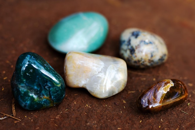 Set of exotic energy stones in nature environment