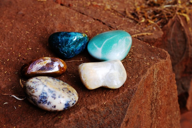 Set of exotic energy stones in nature environment