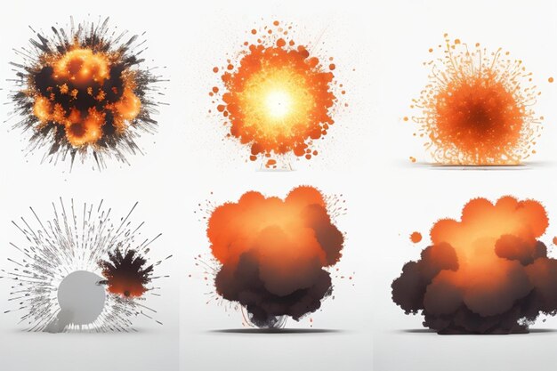 Photo set of explosions isolated on transparent background generative ai