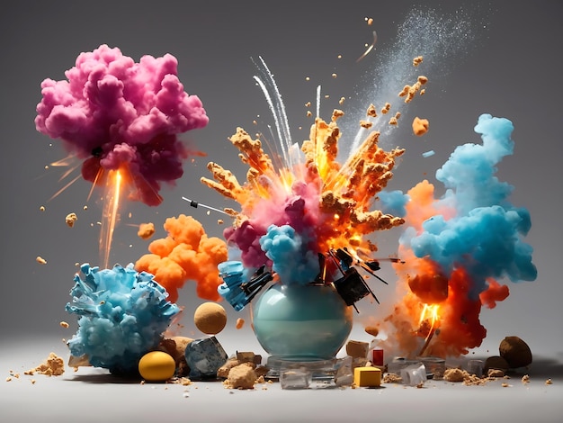 Set of explosions isolated on transparent bacPhoto still life with small decorative objects with vivid colorskground