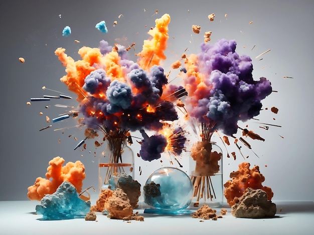 Set of explosions isolated on transparent bacPhoto still life with small decorative objects with vivid colorskground