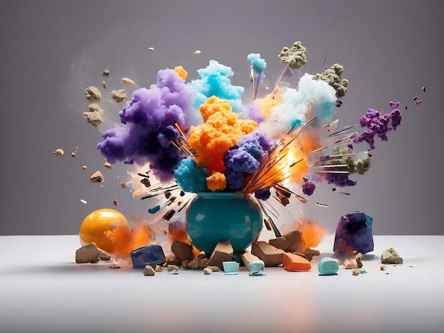 Набор взрывов, изолированных на прозрачном фоне. Фото натюрморта с небольшими декоративными предметами с яркими цветами.