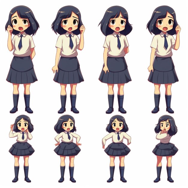 A set of extremely cute little girl illustration