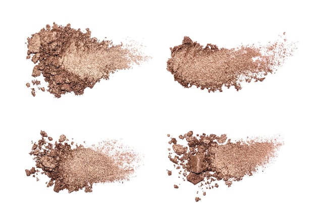 Set of eyeshadow sample isolated on white background Crushed brown metallic eyeshadow Closeup of a makeup product