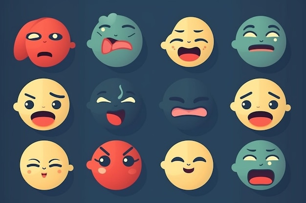 Photo set of facebook emoticons in flat style