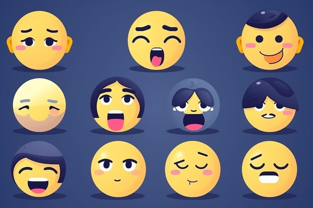 Set of facebook emoticons in flat style