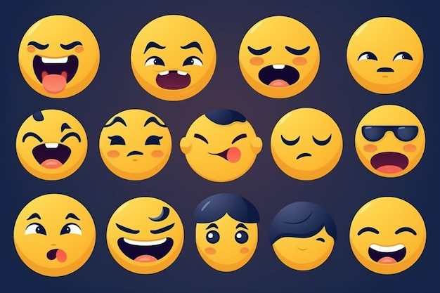 Set of facebook emoticons in flat style