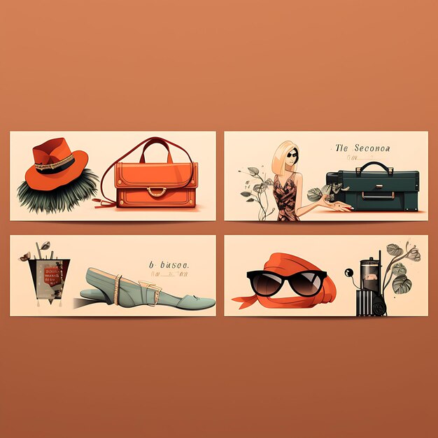 Set of fashion accessories banner ads stylish and glamorous visuals flat 2d art design creative