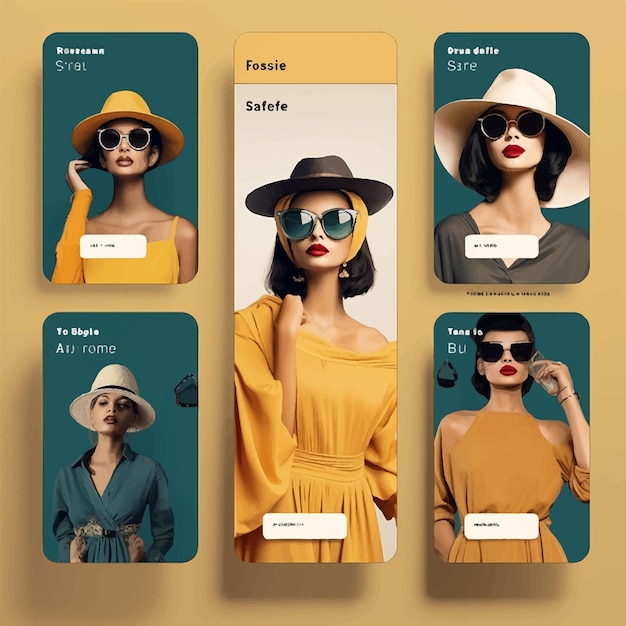 set of fashion retro instagram stories and post template