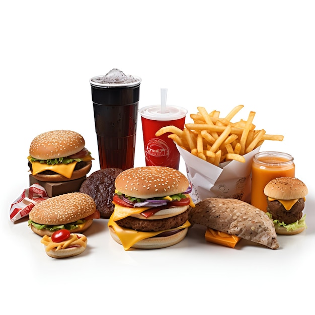 Set of fast food in white background