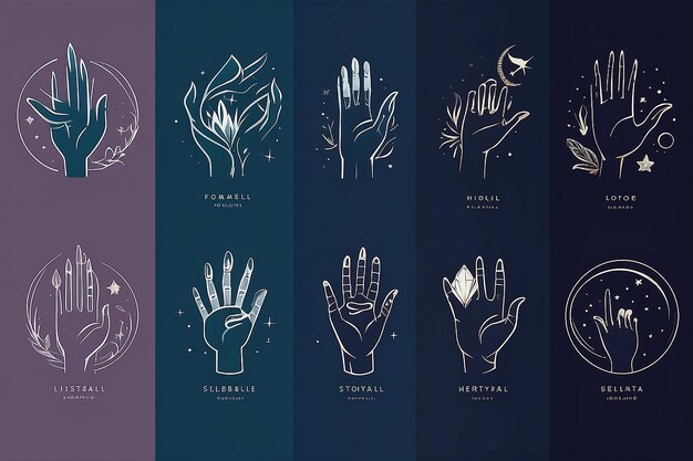 Photo a set of female hand logos in a minimal linear style