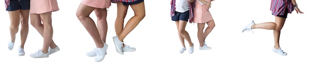 Set of female legs on white isolated background