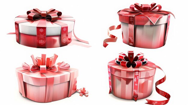 Set of festive holiday red gift box as a bonus compliment with ribbon isolated on transparent backgr