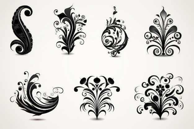 Photo set of filigree calligraphic shapes design elements page decorations