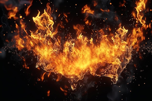 set of fire on black isolated background VFX