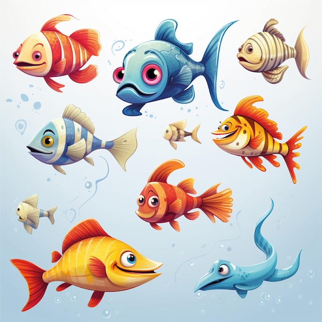 набор иллюстраций мультфильма рыбы
