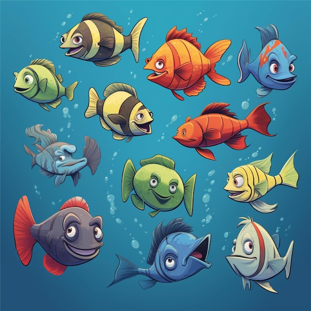 set of fish cartoon illustration