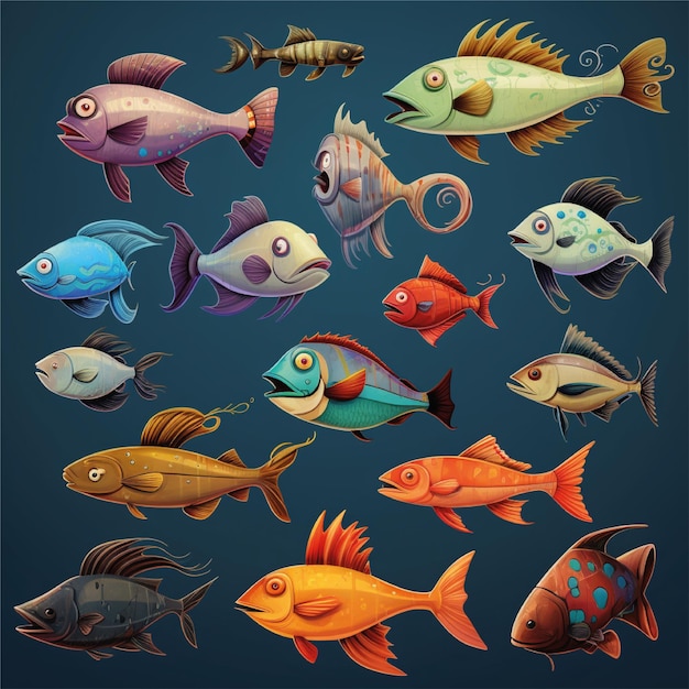 set of fish cartoon illustration