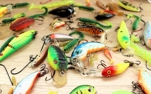 Set of fishing bait on a light background