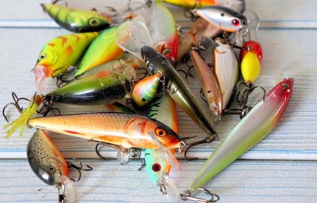 A set of fishing lures and equipment