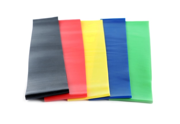 Set fitness elastische banden op witte achtergrond