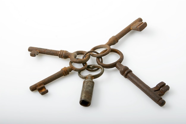 Photo set of five old antic rusty keys