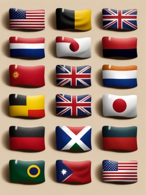 Set of flags top famous country flags in the form of a circle on a grey background