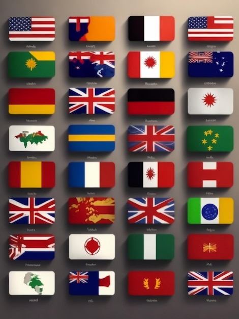 Набор флагов самых известных стран Флаги в форме круга на сером фоне