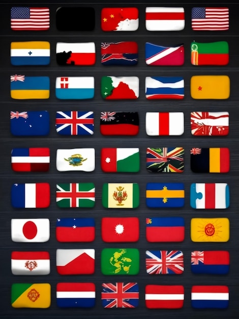 Set of flags Top famous country Flags in the form of ovals with shadow On a gray background